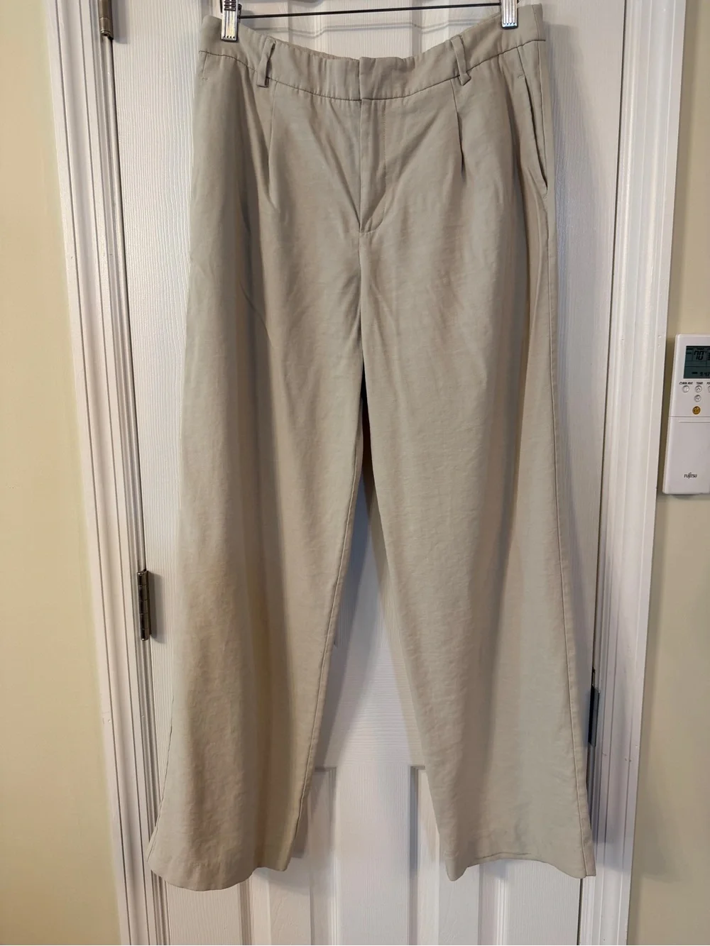 MNG by Mango Beige Linen Blend Wide Leg Trousers | Size 8